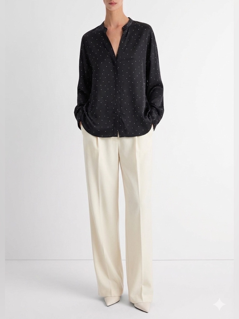 Vince 100% Silk Polka Dot V-Neck Blouse Size XL